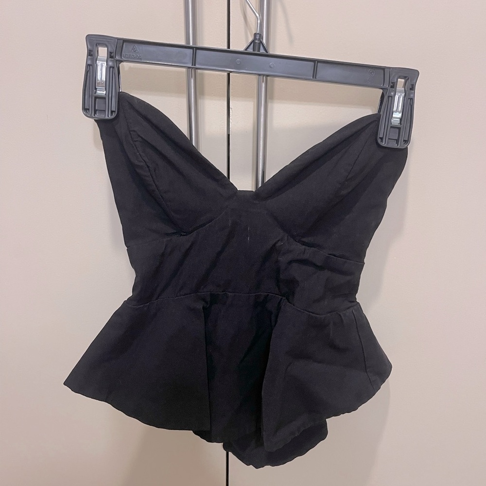 Black Strapless Peplum Top